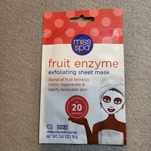 Miss Spa Fruit Enzyme Exfoliating Sheet Face Mask 0.67 oz Dermatologist Tested